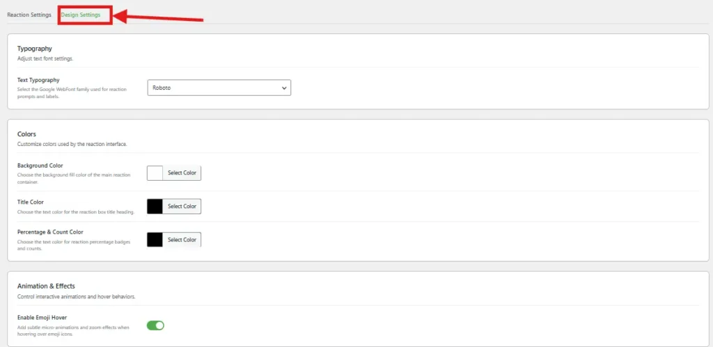 reactify design settings